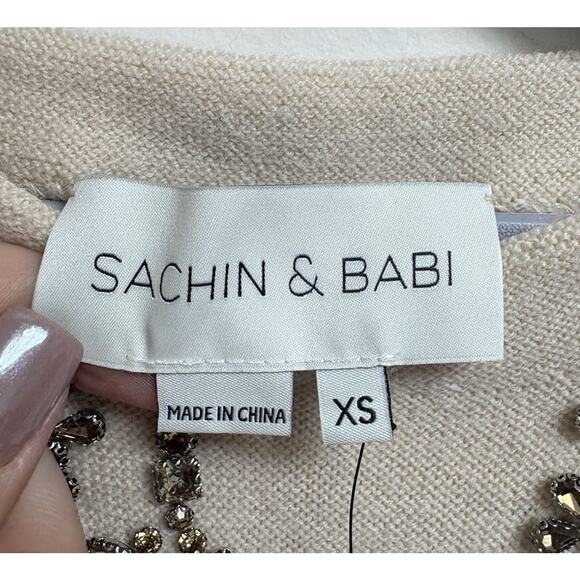 Sachin and Babi Charmaine Knit Embellished Merino Wool Sweater Honey XS NWT - Picture 7 of 11